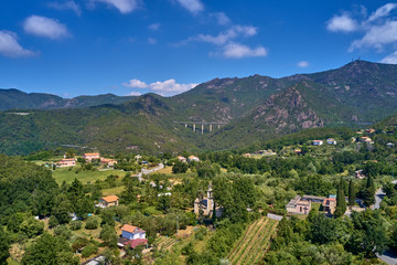 Fototapeta na wymiar Aerial photography. Panoramic view of the Alps north of Italy. Trento Region. Great trip to the Alps.