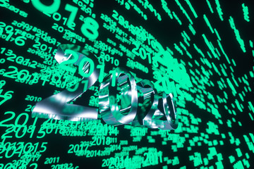 Glowing time numbers with dark background, 3d rendering.