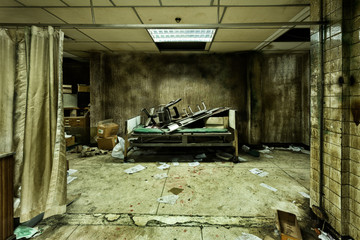 View of dark room abandoned in the Psychiatric Hospital