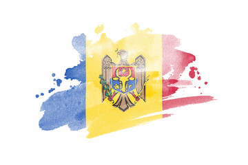 National flag of Moldova. Stylized flag with watercolor halftone effect on plain background