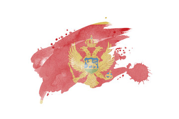 National flag of Montenegro. Stylized flag with watercolor halftone effect on plain background