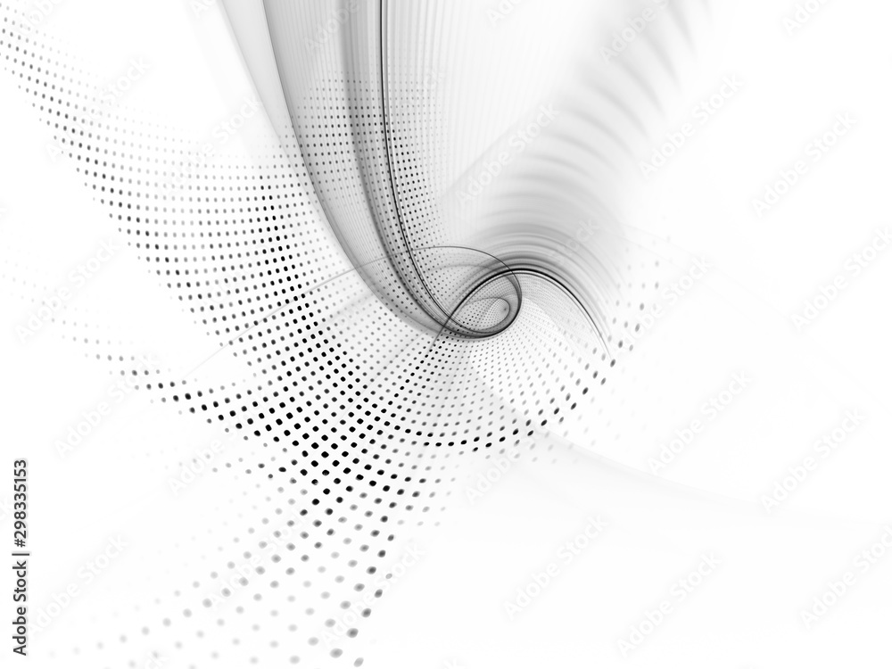 Aufkleber Abstract white background. Fractal graphics series. Composition of glowing lines and mosaic halftone effects. 3d illustration.