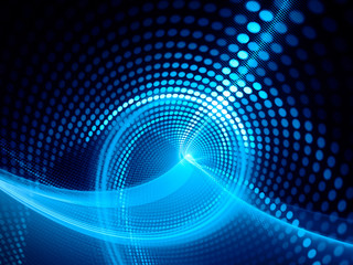 Obraz premium Abstract blue and black background. Fractal graphics series. Composition of glowing lines and mosaic halftone effects. 3d illustration.