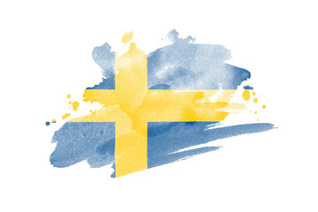 National flag of Sweden. Stylized Swedish flag with watercolor halftone effect on plain background