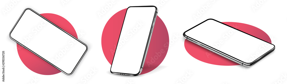 Canvas Prints smartphone frame less blank screen, rotated position. smartphone from different angles. mockup gener
