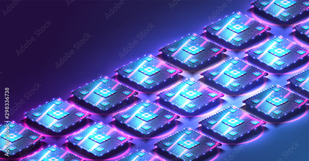 Fototapete AI. Circuit board. Technology background. Central Computer Processors CPU concept. Future technology development with a CPU and microprocessors for machine learning. 3D vector illustration