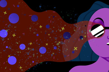 Virtual reality glasses, fantastic illustration. Girl in glasses.