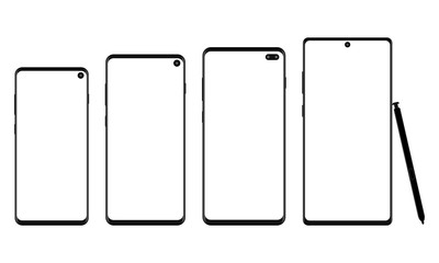 Set of modern wireframe smartphones isolated on white background. Vector illustration