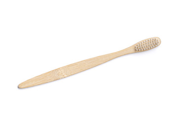 Bamboo toothbrushes on white background. Dental care