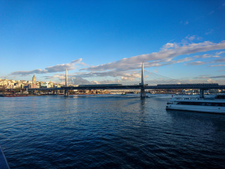 Golden horn bridge in Istanbul on sunny day