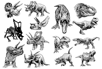Graphical set of dinosaurs isolated on white background,vector illustration © Алексей Воробьёв