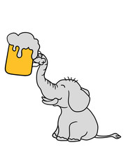 elefant anstoßen oktoberfest bier party saufen trinken maß alkohol glas spaß feiern glücklich niedlich süß klein kind baby rüssel dickhäuter clipart design cool sitzend dick tier gemalt comic cartoon