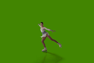 Fototapeta na wymiar Figure skating girl isolated on green background.