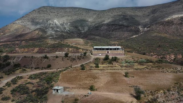 Real de Catorce mountain area with clouds giving shade on the landscape. Aerial drone view of Mexico top tourist destination.