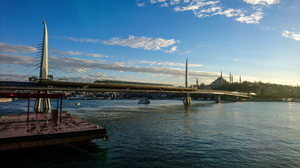 Golden horn bridge in Istanbul on sunny day