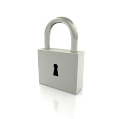 Naklejka premium Closed steel lock on white isolated background
