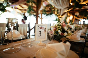Table setting at wedding reception.