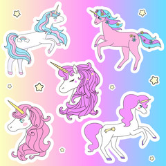 Vector set of cute unicorns stickers.