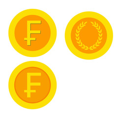 franc coin   icon. franc flat sign money.  golden (yellow) icon coin  set vector