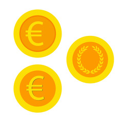 EURO  coisn   icon. EURO flat sign money.  golden (yellow) icon coin  set vector