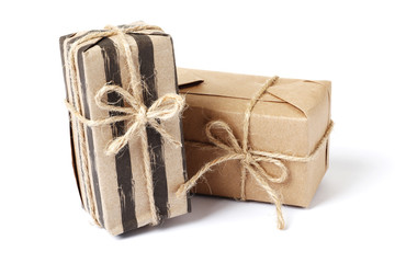 Set  of Craft gift box isolated on white background