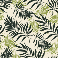 Tropical palm leaves, jungle leaves seamless vector floral pattern background