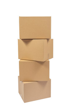 Four Stacked Cardboard Boxes Isolated On White