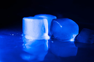 Ice cubes in blue light
