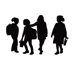 school girls together, silhouette vector