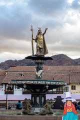 Fototapeta na wymiar Pachacuteq Monument at Cusco's plaza de armas in Peru South America