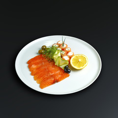 Dishes of traditional Russian cuisine. Restaurant serving. Black background.