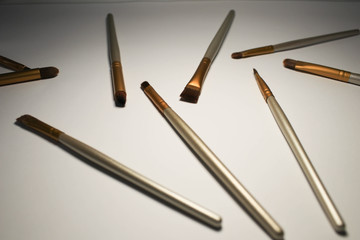 Makeup brushes on a white background