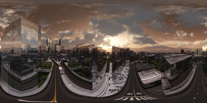 Panorama of the city. Environment map. HDRI map. equidistant projection. Spherical panorama.  panorama 360, 3D rendering