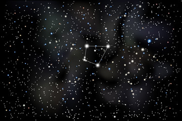 Vector illustration of the constellation Norma (carpenter's square) on a starry black sky background. The astronomical cluster of stars in the Southern Celestial Hemisphere and in the milky way