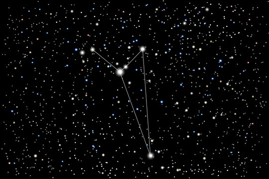 Vector illustration of the constellation Octans (Octant) on a starry black sky background. The astronomical cluster of stars in the Southern Celestial Hemisphere