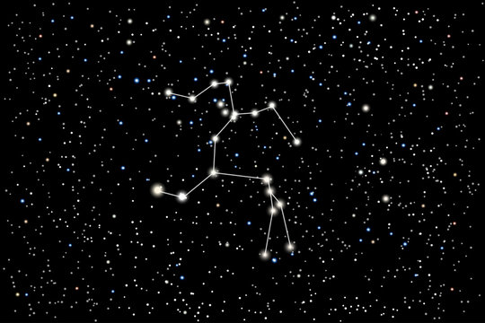Vector illustration of the constellation Centaurus (Centaur) on a starry black sky background. The astronomical cluster of stars in the Southern Celestial Hemisphere