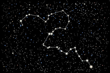 Vector illustration of the constellation Eridanus on a starry black sky background. The astronomical cluster of stars in the Southern Celestial Hemisphere. River in ancient Greek mythology.