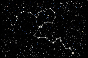 Vector illustration of the constellation Eridanus on a starry black sky background. The astronomical cluster of stars in the Southern Celestial Hemisphere. River in ancient Greek mythology. © dore art