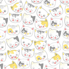 Cute cats hads colorful seamless pattern background