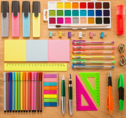 School office supplies on a desk 