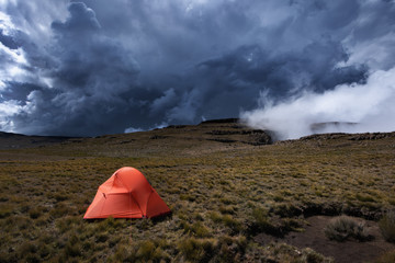 Tent with approaching storm