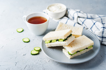 Cucumber cream cheese sandwiches on the plate