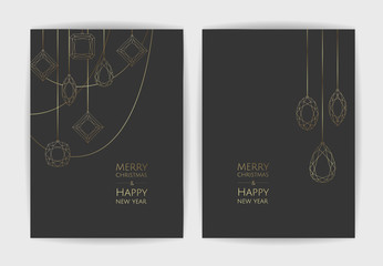 Merry Christmas and Happy New Year. Vector modern template card. Abstract christmas balls.