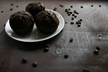 Chocolate cupcakes on a white plate