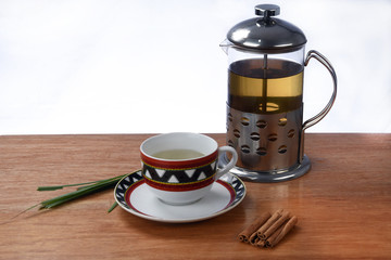 cup of tea with cheese on wooden table, brazilian breakfast