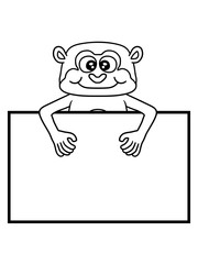 affe rahmen äffchen schild text feld schreiben leere fläche süß niedlich schimpanse lustig klein kind baby gorilla clipart design gemalt menschenaffe