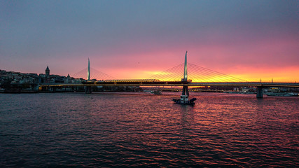 Golden horn bridge in Istanbul at dawn
