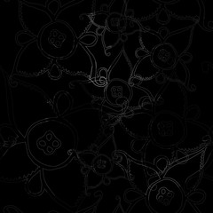 Vector seamless black and white pattern with abstract stylized flowers.