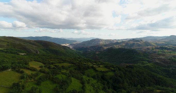 Aerial view of the cultivated fields near the traditional village of Pitoes das Junias at the Peneda Geres National Park, Portugal.