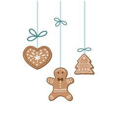 Christmas decorations. Gingerbread cookies. Vector freehand illustration.